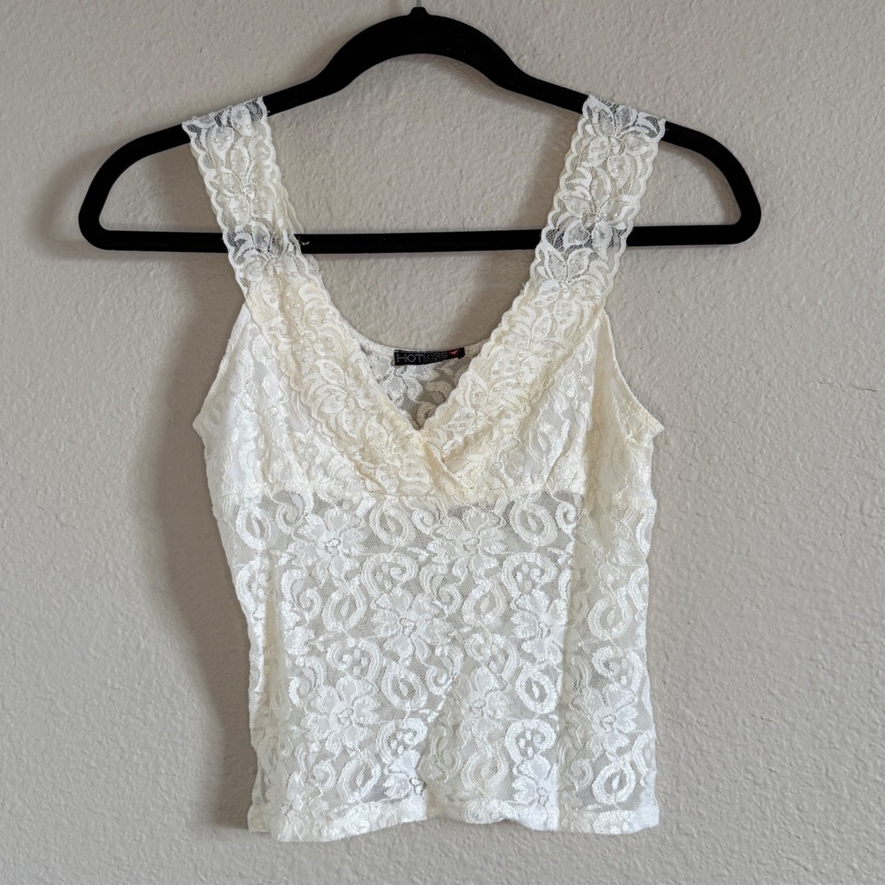 Vintage Y2K Medium Ivory Babydoll Tank Beaded V Neck Fairy Soft‎ Girl Angel